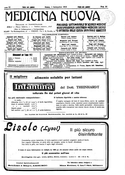 Medicina nuova periodico settimanale di scienze mediche, giurisprudenza sanitaria, medicina sociale e interessi delle classi sanitarie