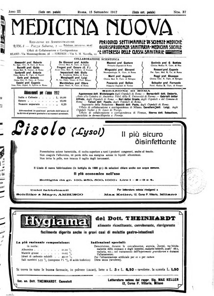 Medicina nuova periodico settimanale di scienze mediche, giurisprudenza sanitaria, medicina sociale e interessi delle classi sanitarie