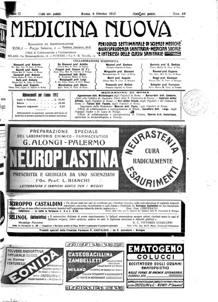 Medicina nuova periodico settimanale di scienze mediche, giurisprudenza sanitaria, medicina sociale e interessi delle classi sanitarie