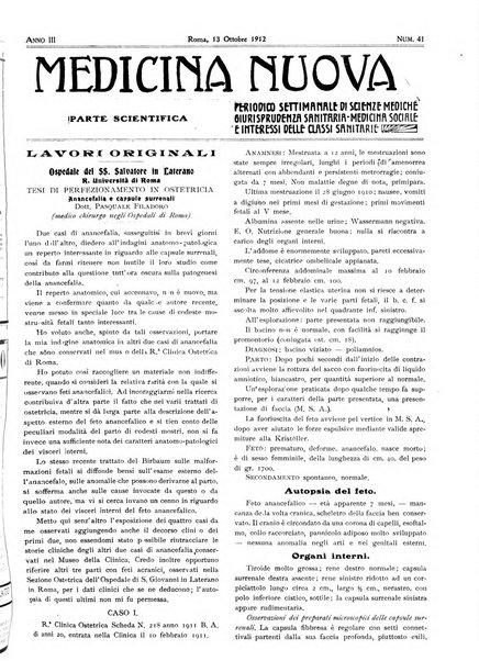 Medicina nuova periodico settimanale di scienze mediche, giurisprudenza sanitaria, medicina sociale e interessi delle classi sanitarie