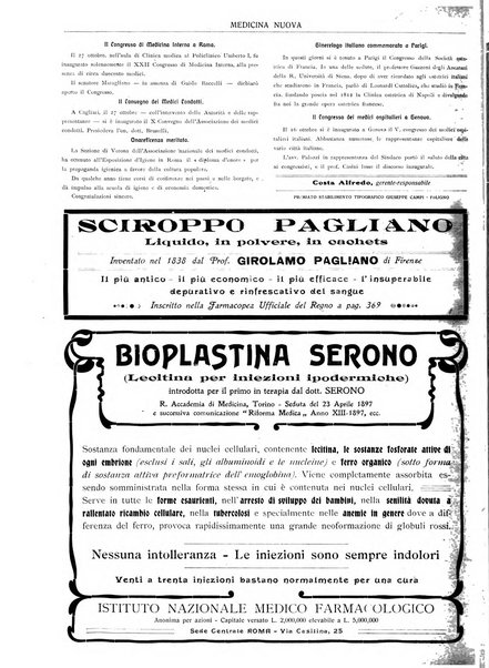 Medicina nuova periodico settimanale di scienze mediche, giurisprudenza sanitaria, medicina sociale e interessi delle classi sanitarie