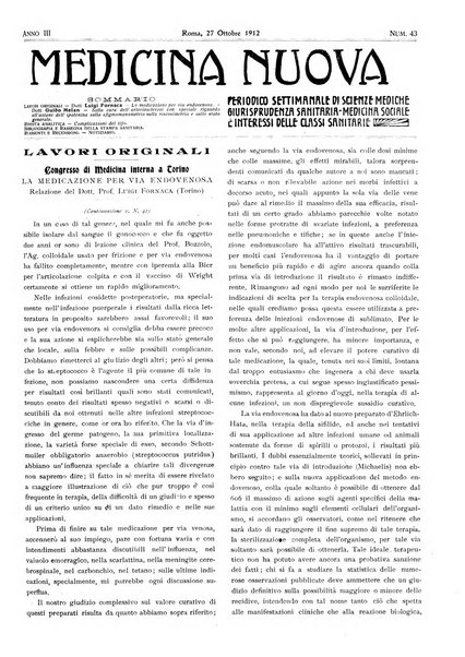 Medicina nuova periodico settimanale di scienze mediche, giurisprudenza sanitaria, medicina sociale e interessi delle classi sanitarie