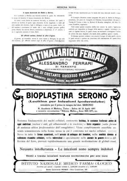 Medicina nuova periodico settimanale di scienze mediche, giurisprudenza sanitaria, medicina sociale e interessi delle classi sanitarie