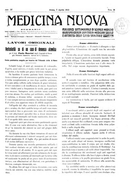 Medicina nuova periodico settimanale di scienze mediche, giurisprudenza sanitaria, medicina sociale e interessi delle classi sanitarie