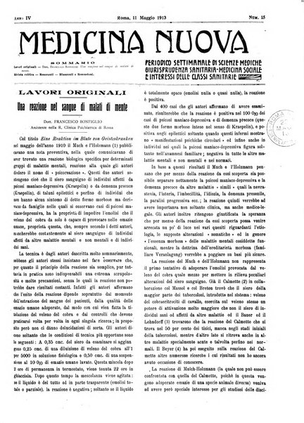 Medicina nuova periodico settimanale di scienze mediche, giurisprudenza sanitaria, medicina sociale e interessi delle classi sanitarie