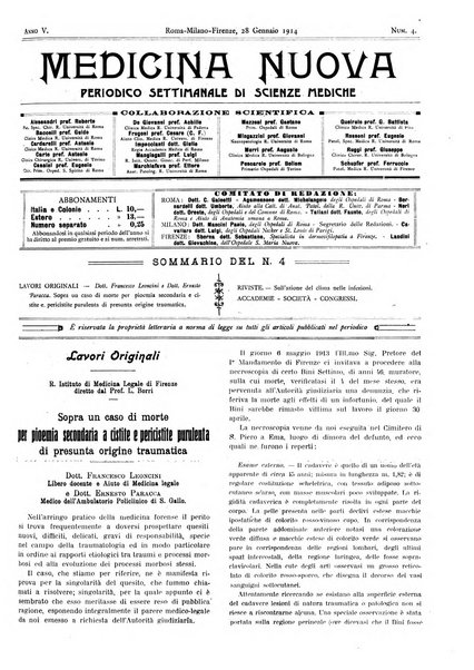 Medicina nuova periodico settimanale di scienze mediche, giurisprudenza sanitaria, medicina sociale e interessi delle classi sanitarie