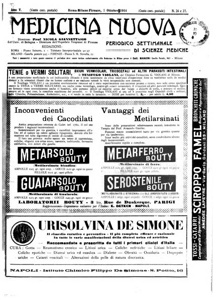 Medicina nuova periodico settimanale di scienze mediche, giurisprudenza sanitaria, medicina sociale e interessi delle classi sanitarie