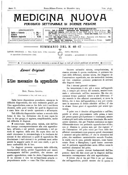 Medicina nuova periodico settimanale di scienze mediche, giurisprudenza sanitaria, medicina sociale e interessi delle classi sanitarie