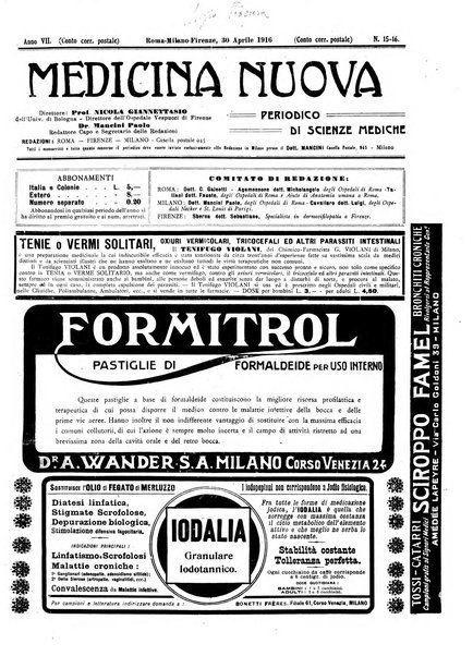 Medicina nuova periodico settimanale di scienze mediche, giurisprudenza sanitaria, medicina sociale e interessi delle classi sanitarie