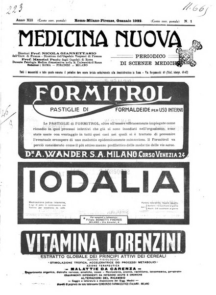 Medicina nuova periodico settimanale di scienze mediche, giurisprudenza sanitaria, medicina sociale e interessi delle classi sanitarie