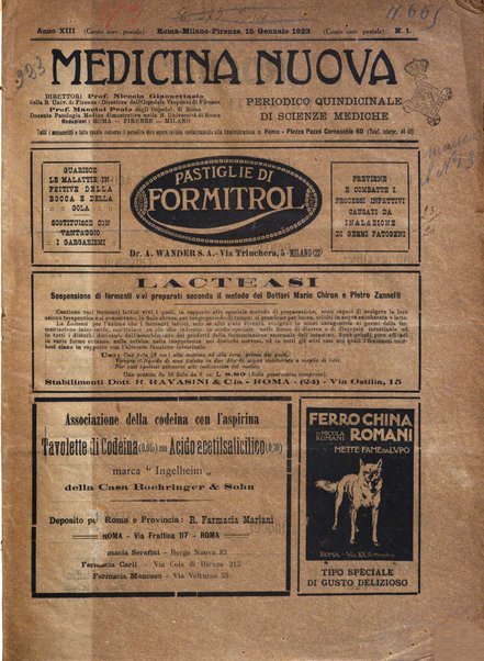 Medicina nuova periodico settimanale di scienze mediche, giurisprudenza sanitaria, medicina sociale e interessi delle classi sanitarie