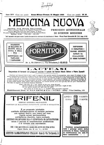 Medicina nuova periodico settimanale di scienze mediche, giurisprudenza sanitaria, medicina sociale e interessi delle classi sanitarie