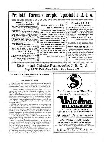 Medicina nuova periodico settimanale di scienze mediche, giurisprudenza sanitaria, medicina sociale e interessi delle classi sanitarie