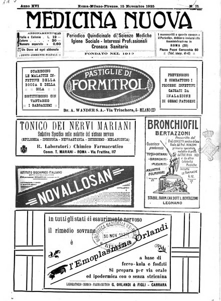 Medicina nuova periodico settimanale di scienze mediche, giurisprudenza sanitaria, medicina sociale e interessi delle classi sanitarie