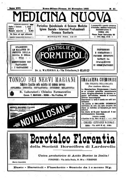 Medicina nuova periodico settimanale di scienze mediche, giurisprudenza sanitaria, medicina sociale e interessi delle classi sanitarie