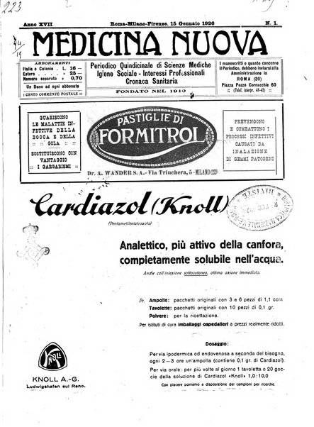 Medicina nuova periodico settimanale di scienze mediche, giurisprudenza sanitaria, medicina sociale e interessi delle classi sanitarie