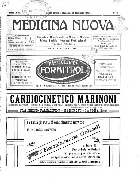 Medicina nuova periodico settimanale di scienze mediche, giurisprudenza sanitaria, medicina sociale e interessi delle classi sanitarie