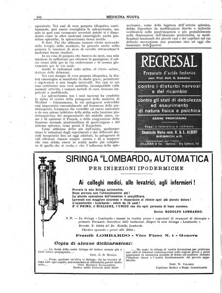 Medicina nuova periodico settimanale di scienze mediche, giurisprudenza sanitaria, medicina sociale e interessi delle classi sanitarie