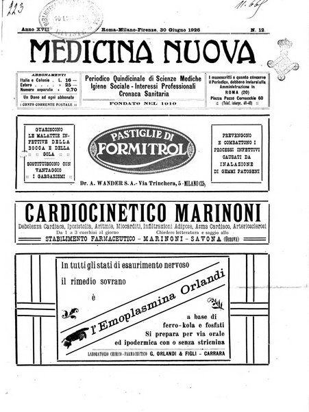 Medicina nuova periodico settimanale di scienze mediche, giurisprudenza sanitaria, medicina sociale e interessi delle classi sanitarie