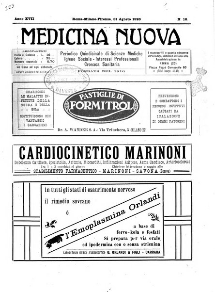 Medicina nuova periodico settimanale di scienze mediche, giurisprudenza sanitaria, medicina sociale e interessi delle classi sanitarie