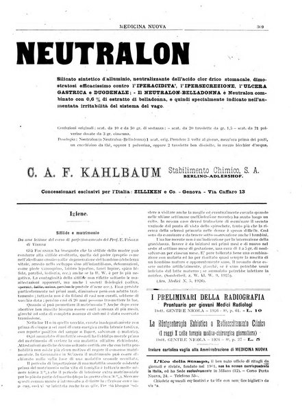 Medicina nuova periodico settimanale di scienze mediche, giurisprudenza sanitaria, medicina sociale e interessi delle classi sanitarie