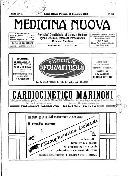 Medicina nuova periodico settimanale di scienze mediche, giurisprudenza sanitaria, medicina sociale e interessi delle classi sanitarie