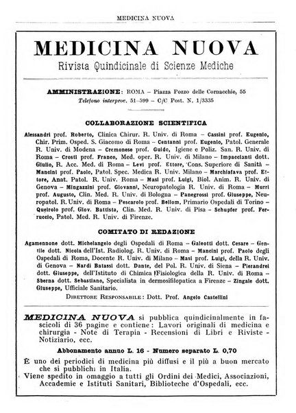 Medicina nuova periodico settimanale di scienze mediche, giurisprudenza sanitaria, medicina sociale e interessi delle classi sanitarie