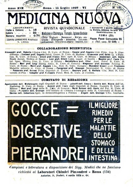 Medicina nuova periodico settimanale di scienze mediche, giurisprudenza sanitaria, medicina sociale e interessi delle classi sanitarie