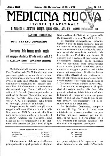 Medicina nuova periodico settimanale di scienze mediche, giurisprudenza sanitaria, medicina sociale e interessi delle classi sanitarie