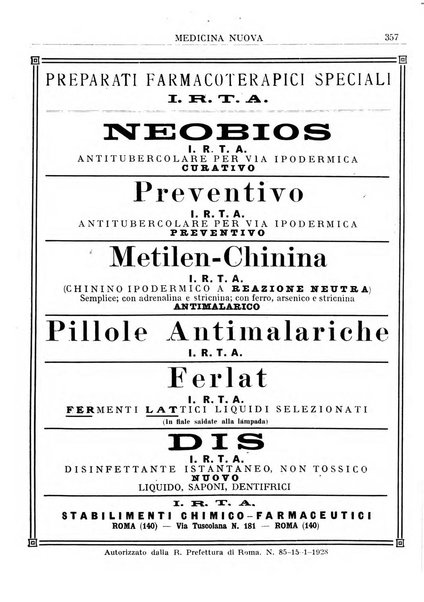 Medicina nuova periodico settimanale di scienze mediche, giurisprudenza sanitaria, medicina sociale e interessi delle classi sanitarie