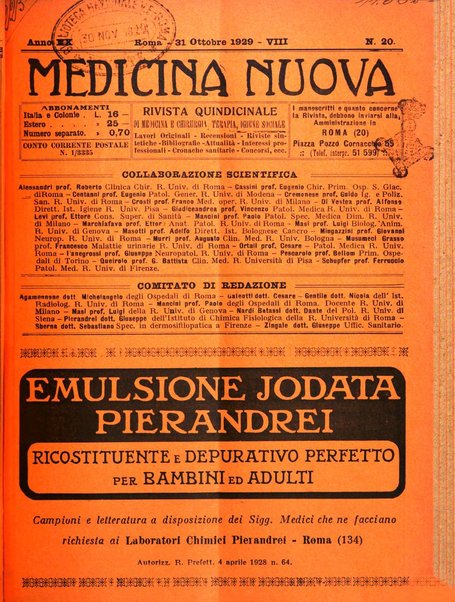 Medicina nuova periodico settimanale di scienze mediche, giurisprudenza sanitaria, medicina sociale e interessi delle classi sanitarie