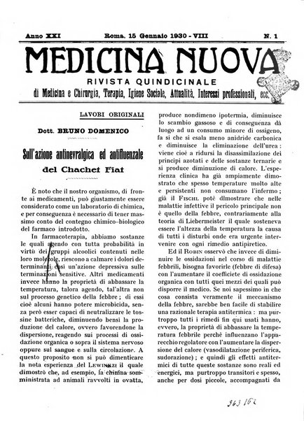 Medicina nuova periodico settimanale di scienze mediche, giurisprudenza sanitaria, medicina sociale e interessi delle classi sanitarie