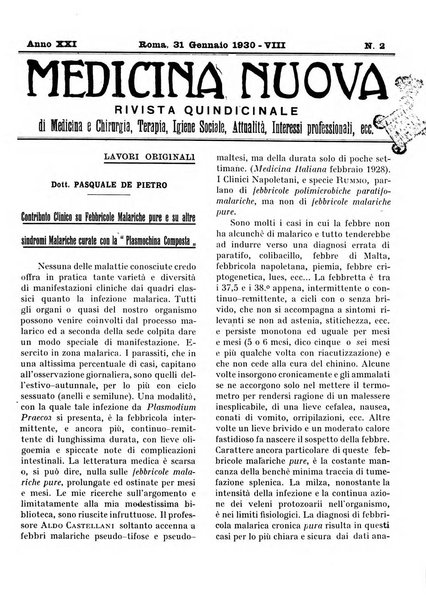 Medicina nuova periodico settimanale di scienze mediche, giurisprudenza sanitaria, medicina sociale e interessi delle classi sanitarie