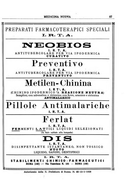 Medicina nuova periodico settimanale di scienze mediche, giurisprudenza sanitaria, medicina sociale e interessi delle classi sanitarie