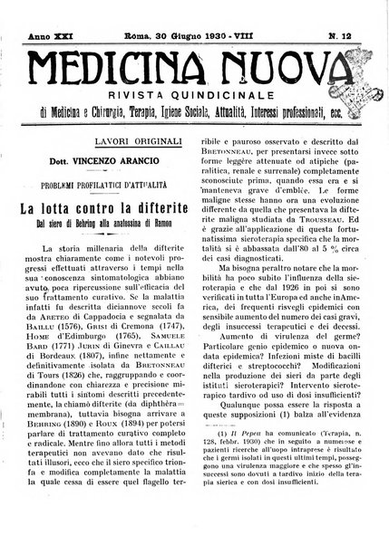 Medicina nuova periodico settimanale di scienze mediche, giurisprudenza sanitaria, medicina sociale e interessi delle classi sanitarie