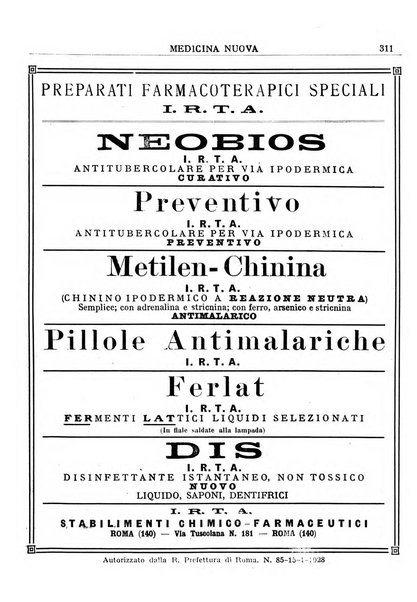 Medicina nuova periodico settimanale di scienze mediche, giurisprudenza sanitaria, medicina sociale e interessi delle classi sanitarie