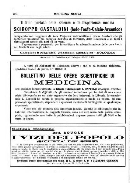 Medicina nuova periodico settimanale di scienze mediche, giurisprudenza sanitaria, medicina sociale e interessi delle classi sanitarie