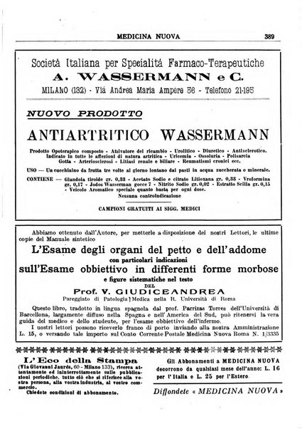 Medicina nuova periodico settimanale di scienze mediche, giurisprudenza sanitaria, medicina sociale e interessi delle classi sanitarie