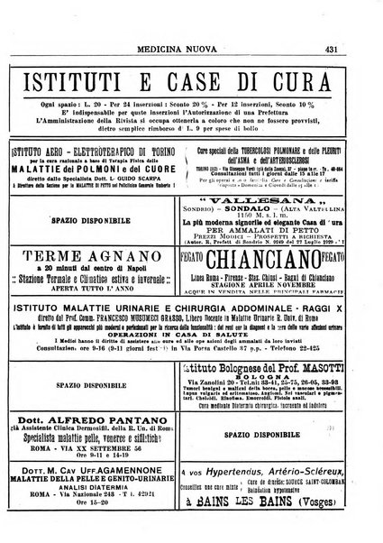 Medicina nuova periodico settimanale di scienze mediche, giurisprudenza sanitaria, medicina sociale e interessi delle classi sanitarie