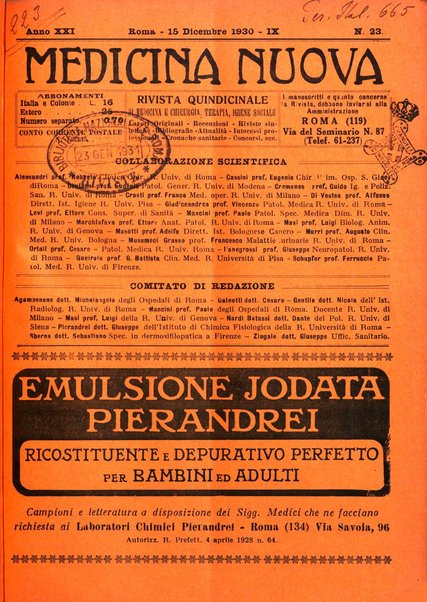 Medicina nuova periodico settimanale di scienze mediche, giurisprudenza sanitaria, medicina sociale e interessi delle classi sanitarie