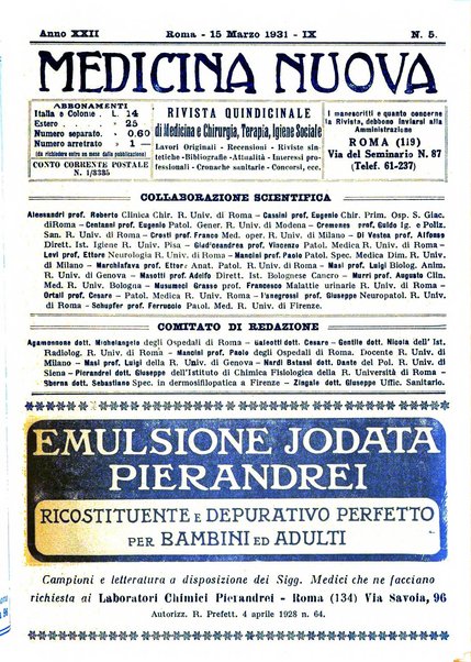 Medicina nuova periodico settimanale di scienze mediche, giurisprudenza sanitaria, medicina sociale e interessi delle classi sanitarie