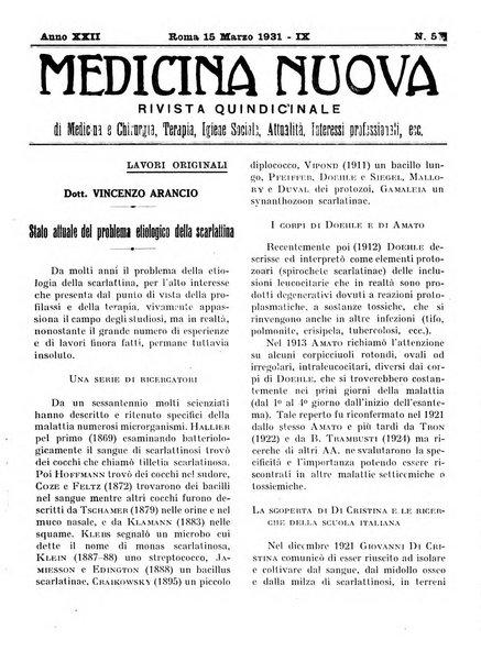 Medicina nuova periodico settimanale di scienze mediche, giurisprudenza sanitaria, medicina sociale e interessi delle classi sanitarie