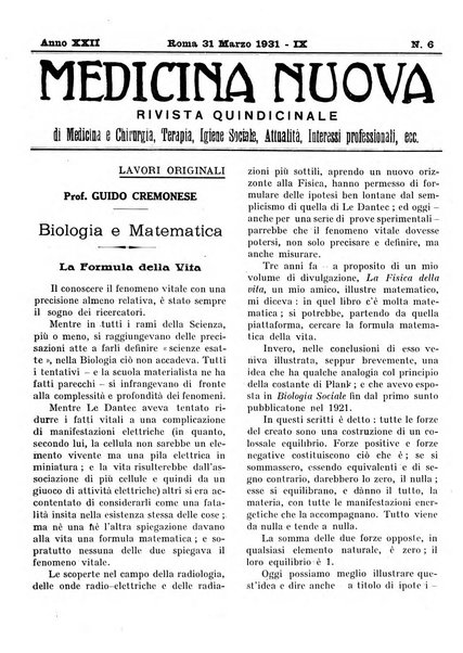 Medicina nuova periodico settimanale di scienze mediche, giurisprudenza sanitaria, medicina sociale e interessi delle classi sanitarie