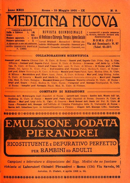 Medicina nuova periodico settimanale di scienze mediche, giurisprudenza sanitaria, medicina sociale e interessi delle classi sanitarie