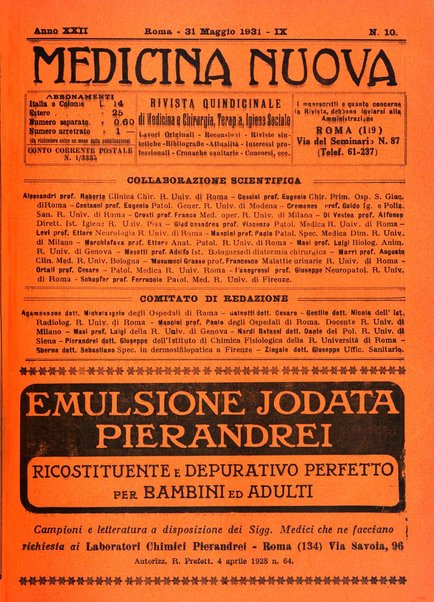 Medicina nuova periodico settimanale di scienze mediche, giurisprudenza sanitaria, medicina sociale e interessi delle classi sanitarie