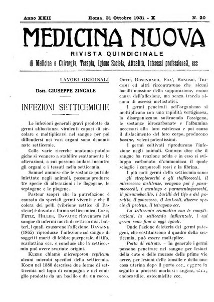 Medicina nuova periodico settimanale di scienze mediche, giurisprudenza sanitaria, medicina sociale e interessi delle classi sanitarie