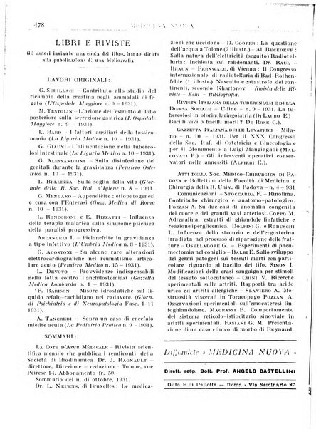 Medicina nuova periodico settimanale di scienze mediche, giurisprudenza sanitaria, medicina sociale e interessi delle classi sanitarie