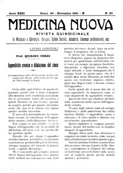 Medicina nuova periodico settimanale di scienze mediche, giurisprudenza sanitaria, medicina sociale e interessi delle classi sanitarie