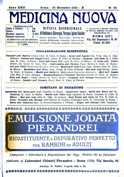 Medicina nuova periodico settimanale di scienze mediche, giurisprudenza sanitaria, medicina sociale e interessi delle classi sanitarie