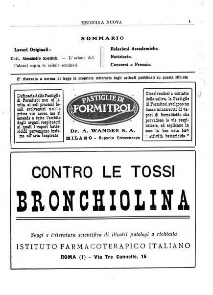 Medicina nuova periodico settimanale di scienze mediche, giurisprudenza sanitaria, medicina sociale e interessi delle classi sanitarie